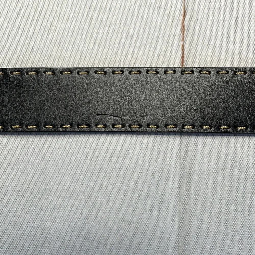 Anne Klein L Belt Black Exposed Stitching Large Ladies Leather Silver Hardware - Picture 7 of 13